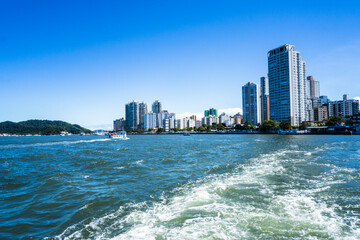Ferry terminal. Ferry deck. Santos, Brazil.