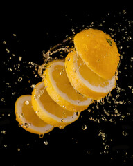 Naklejka na ściany i meble Juice or liquid splashing with yellow lemon.