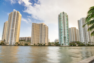 Fototapeta na wymiar Brickell Key buildings from Downtown Miami, Florida