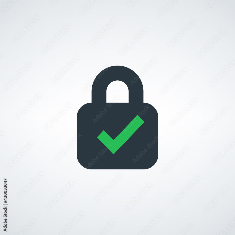 Poster padlock flat vector icon with checkmark. lock security icon. protection privacy sign. stock vector i