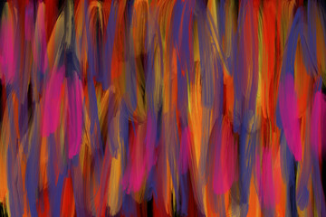 An abstract digital painting created with overlapping multicolored vertical paint strokes.