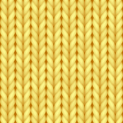 Yellow realistic knit texture seamless pattern of cozy wool. Soft fiber background template