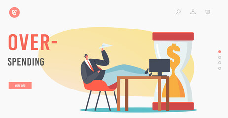 Procrastination in Business, Time Overspending Landing Page Template. Businessman Character Sit with Legs on Desk