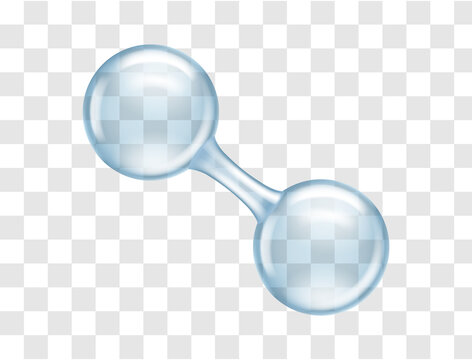 Transparent oxygen molecule bubble shape. Glowing o2 molecular formula model