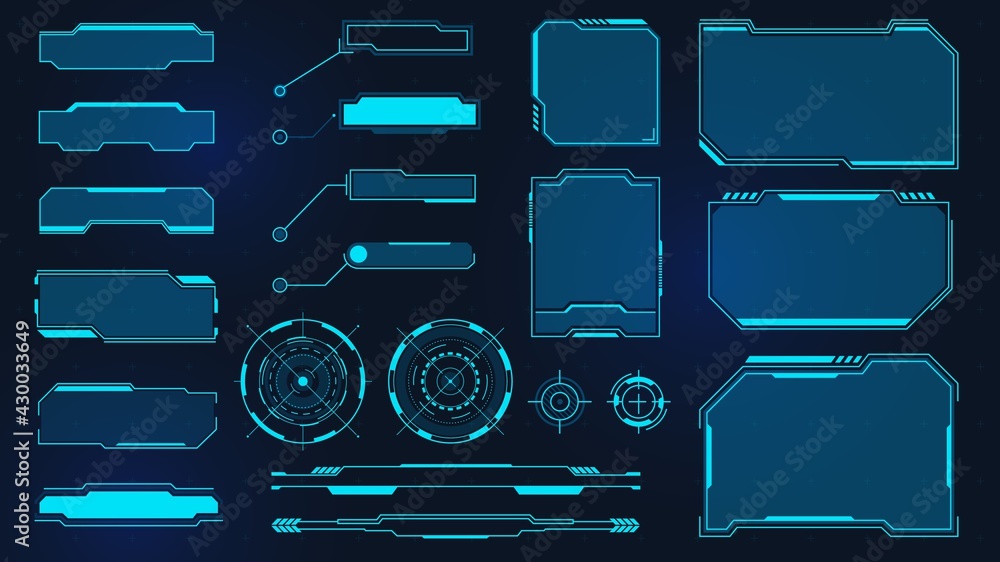 Poster futuristic frames. cyberpunk hud square screen, callout, title and radar. digital info box and sci f