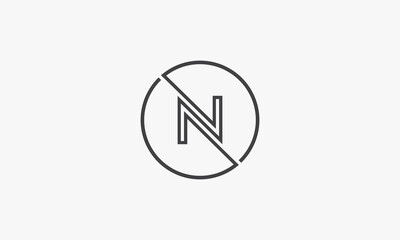 circle line abstract letter N logo flat vector.
