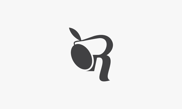 olive fruit letter R logo concept isolated on white background.