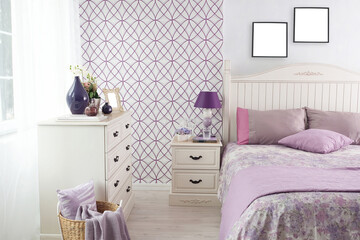 special design modern purple bedroom interior design concept