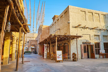 The open air terraces of the restaurants in Al Fahidi, Dubai, UAE