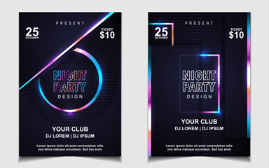 Night dance party music layout cover design template background with colorful dark blue glitters style. Light electro vector for music event concert disco, club invitation, festival poster, flyer