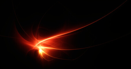 Abstract background, smooth multicolored lines on a black background.