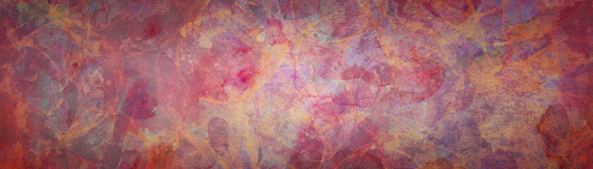 Abstract grunge texture pattern on old painted background, colorful gold, pink, red and yellow distressed circle pattern on peeling painting