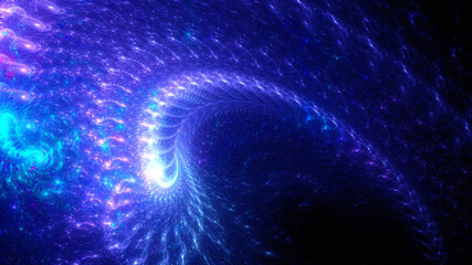 Abstract background, smooth multicolored lines on a black background.