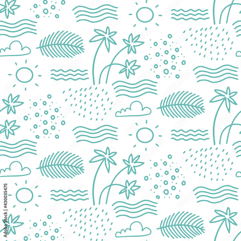 Poster linear monochrome seamless summer pattern for wrapping paper. cute doodle summer pattern with palm t