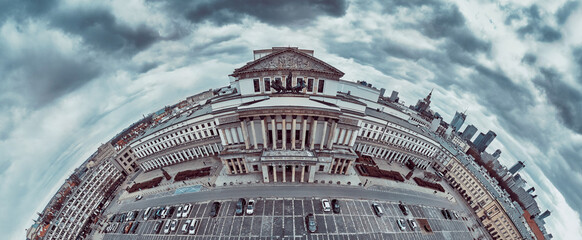 Beautiful panoramic aerial drone skyline view of the Warsaw Grand Theatre (national opera house) on...