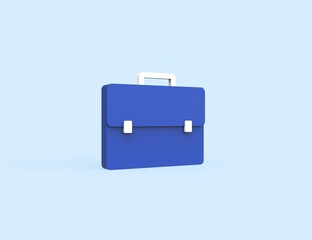 Business suitcase 3D render icon isolated blue background.