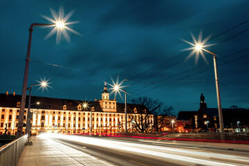 night streets of the city of wroclaw in poland