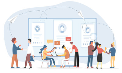 A group of recruiter's including HR manager and other department working together in workplace to recruit people 