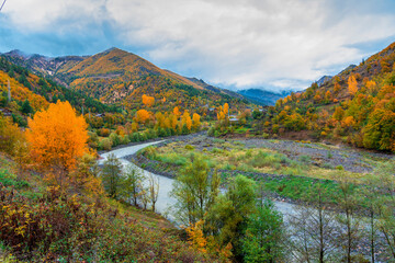 Autumn colors at rainy day in Savsat Town of Turkey