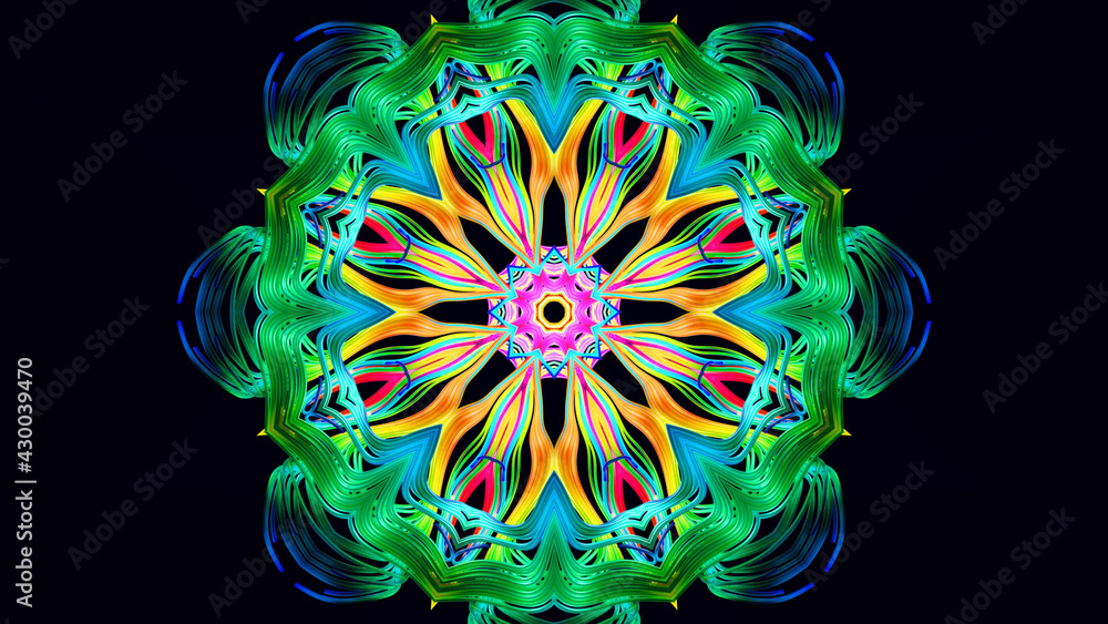 Poster pattern as flower or star. abstract bg with grows rainbow colors lines pattern like symmetrical radi