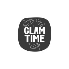 Handwritten lettering on an abstract round background with shining crystals. Minimalist monochrome drawing, outline elements. 