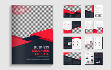 red and black creative abstract shape modern business 16 page bi fold brochure template design