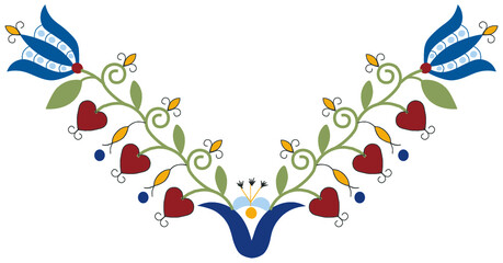 Kashubian Floral Design Kaszuby Tulip Tulipan Poland Polish Folk art ethnic heart valentine fleur-de-lis corner border - obrazy, fototapety, plakaty