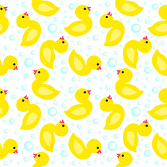 bath toy duck and soap bubbles vector seamless pattern