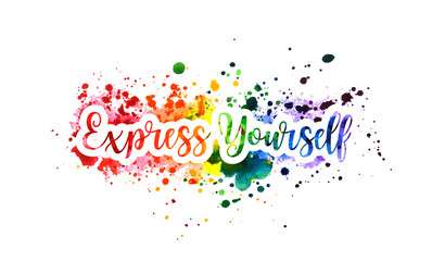 Express yourself concept, motivation poster, rainbow banner - obrazy, fototapety, plakaty