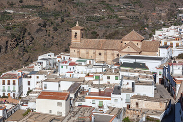 Fototapeta na wymiar View across white village in mountains of the Sierra Nevada, Las Alpujarras, Granada Province, Spain