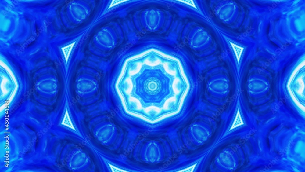 Poster 3d render. stylish 3d abstract bg with wavy structure. liquid blue symmetrical pattern like kaleidos