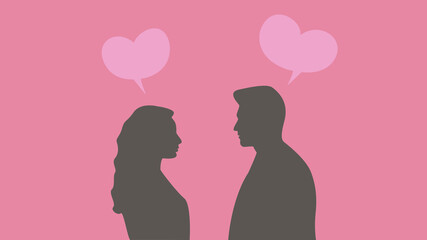 Think about love. Silhouette of a couple in love.On the pink background. Illustration vector