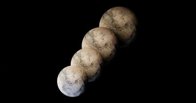 Eris planet in space. 3d rendering. Eris planet. The stars revolve around themselves. The Eris planet revolve around themselves.