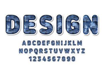 cute blue camouflage pattern alphabet