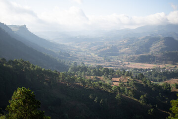 Cliff edge over a valley between Kalaw and Inle Lake, Myanmar