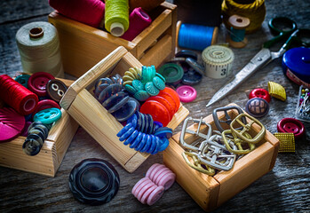 Fototapeta na wymiar Old sewing supplies
