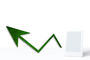Ebook with growing green arrow