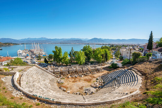Scenic view of ,in the centre of Fethiye, just behind the harbour, is Telmessos' 6000-seat Roman theatre dating from the 2nd century BC.
