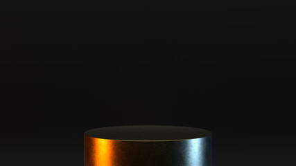 Single metal finish podium on dark black background for product showcase or display