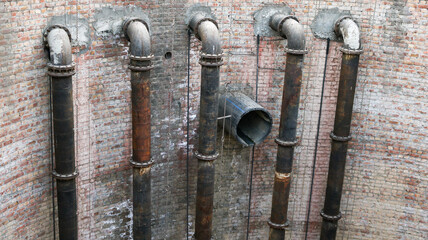 Sewerage system of the city, Huge long pipes of Drainage, Sewerage pipes, Wastewater pipes in concrete tank