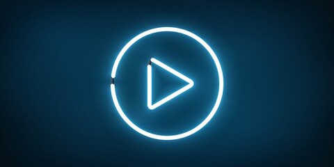 Vector realistic isolated neon sign of Video Player for decoration and covering on the blue background. Concept of social media and movie studio.