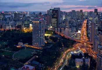 The view from the Tokyo Tower to the Tokyo bay direction at night time. Tokyo. Japan