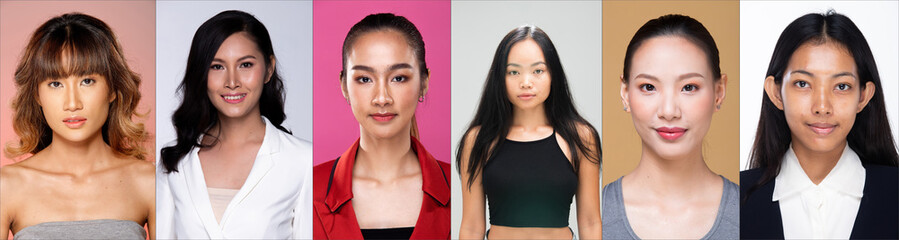 Profile of Asian Woman half body isolated six people