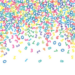 Falling colorful sketch numbers. Math study concept with flying digits. Sublime back to school mathematics banner on white background. Falling numbers vector illustration.