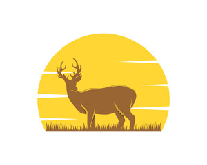 Deer silhouette in the sunset illustration