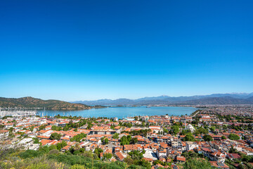 Panoramic view of Fethiye,which is one of the best coastal regions in Turkey, famous with its crystal clear sea, blue sky, unique geography.