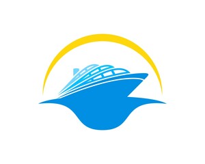 Modern ship in the sea with yellow swoosh