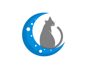 Cat sits on a crescent moon