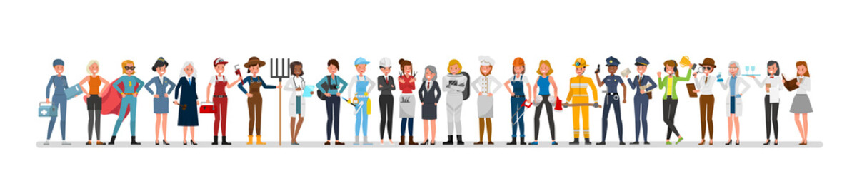 Fototapeta na wymiar Woman people group different job and occupations character vector design. Labor Day.