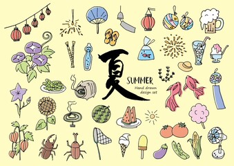 手描きの素材セット_日本の風物詩